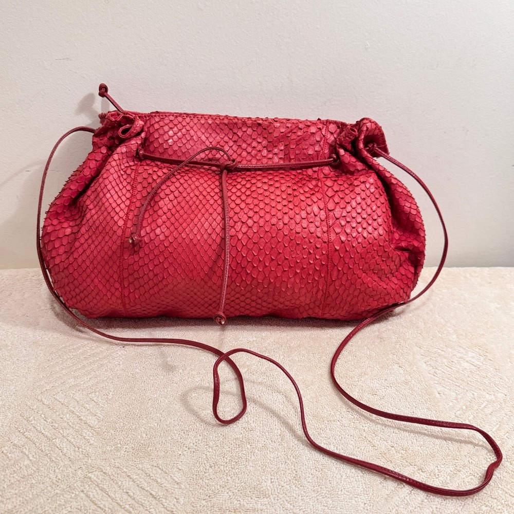 Carlos Falchi Women's Red Python Snakeskin Drawstring Shoulder Crossbody Bag